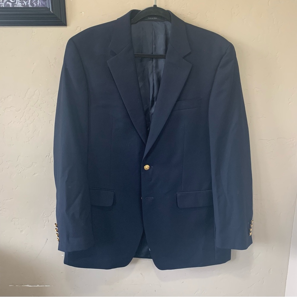 Men’s Ralph Lauren Blue 2 Button Blazer Sport Coat Sz 39 R Gold Button Wool